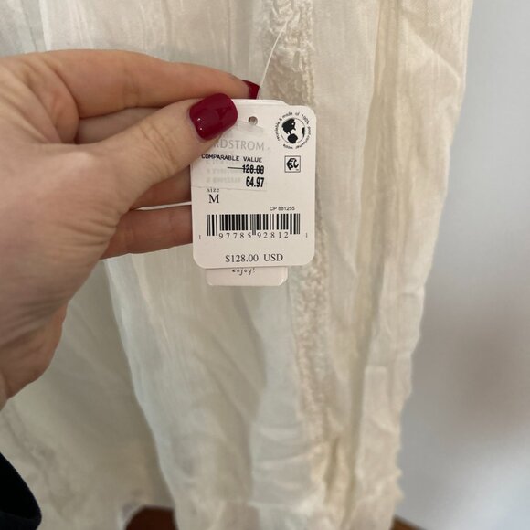 Free People Olivia Dress White Square Neck Flutter Sleeve Button Lace Medium M - Picture 5 of 5